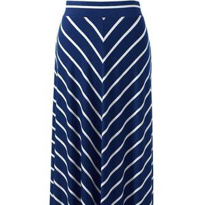 Lands End Navy Blue White Striped Maxi Skirt; Size M; Like New!